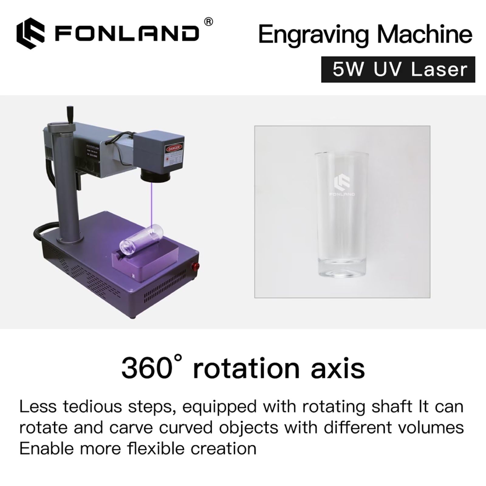 FONLAND Fiber Laser Engraver Engraving Machine,5W UV Laser Marking Machine for All-Metals/Glass/Non-metal Material Marking Directly 150 * 150mm for DIY Laser Marking Factory Home Engraving