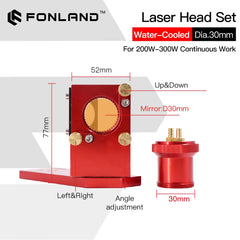 Co2 Laser Head Set with Water Cooling Focus Lens Dia.25 Focus Length 50.8/63.5/76.2/101.6mm Integrative Mount Holder 150-300W