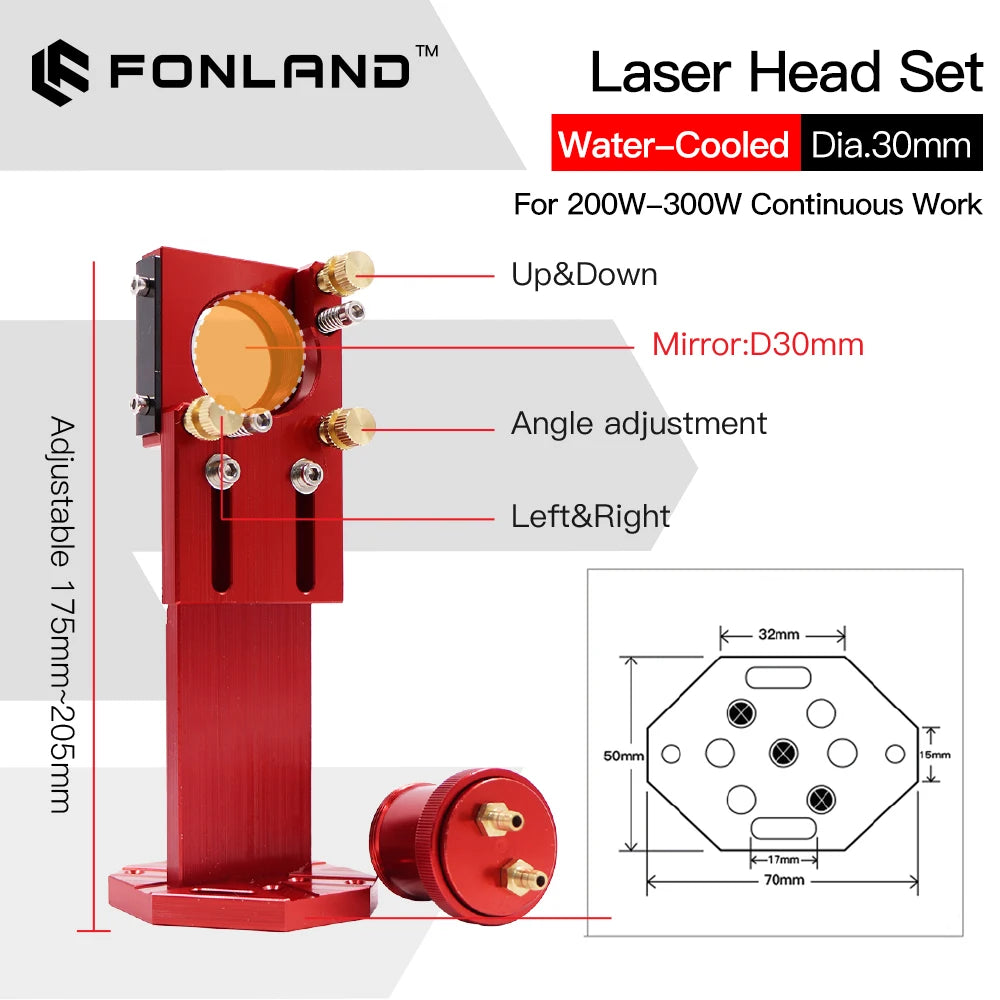 Co2 Laser Head Set with Water Cooling Focus Lens Dia.25 Focus Length 50.8/63.5/76.2/101.6mm Integrative Mount Holder 150-300W