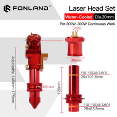 Co2 Laser Head Set with Water Cooling Focus Lens Dia.25 Focus Length 50.8/63.5/76.2/101.6mm Integrative Mount Holder 150-300W