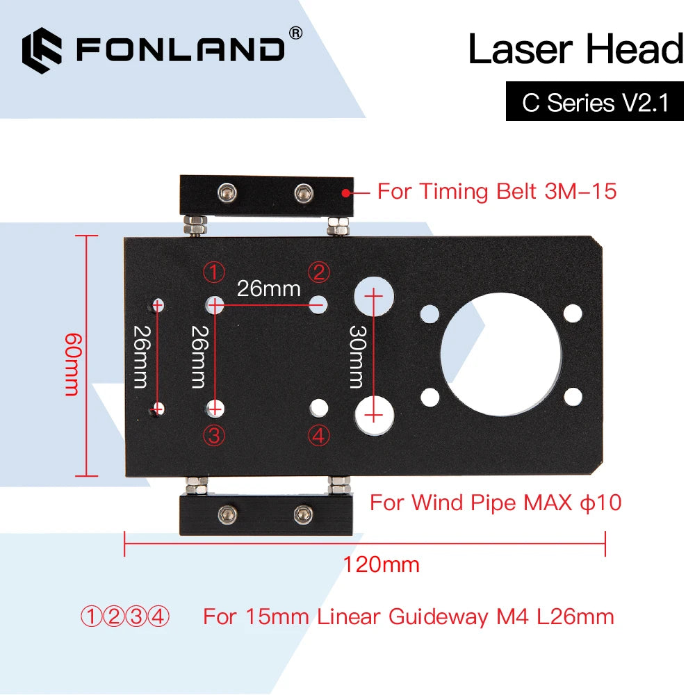 FONLAND C Series CO2 Laser Head Dia.18 FL38.1& Dia.20 FL50.8 / 63.5/101.6mm Mount for Laser Engraving Cutting Machine(Black)