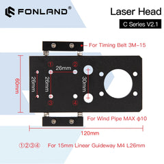 FONLAND C Series CO2 Laser Head Dia.18 FL38.1& Dia.20 FL50.8 / 63.5/101.6mm Mount for Laser Engraving Cutting Machine(Black)