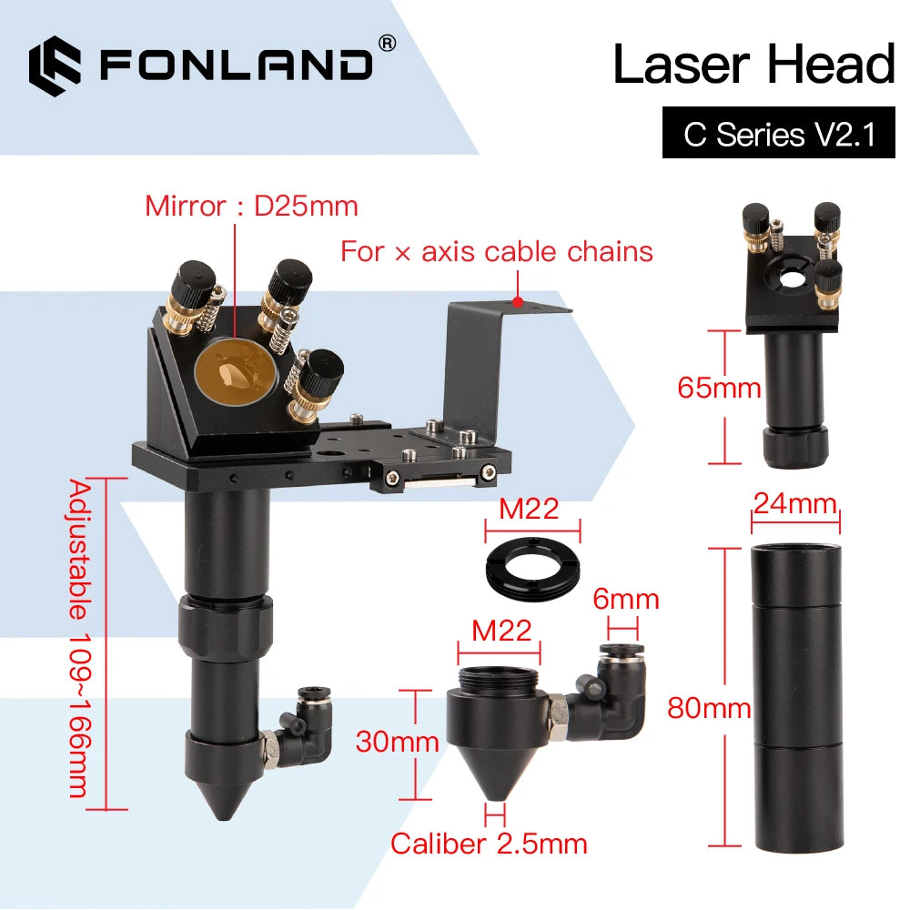 FONLAND C Series CO2 Laser Head Dia.18 FL38.1& Dia.20 FL50.8 / 63.5/101.6mm Mount for Laser Engraving Cutting Machine(Black)