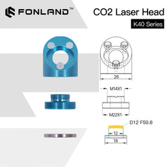 FONLAND CO2 Laser Head For K40 Series Laser Engraving Cutting Machine Lens Dia 12/15/18mm Focal Length 50.8mm Mirror 20mm