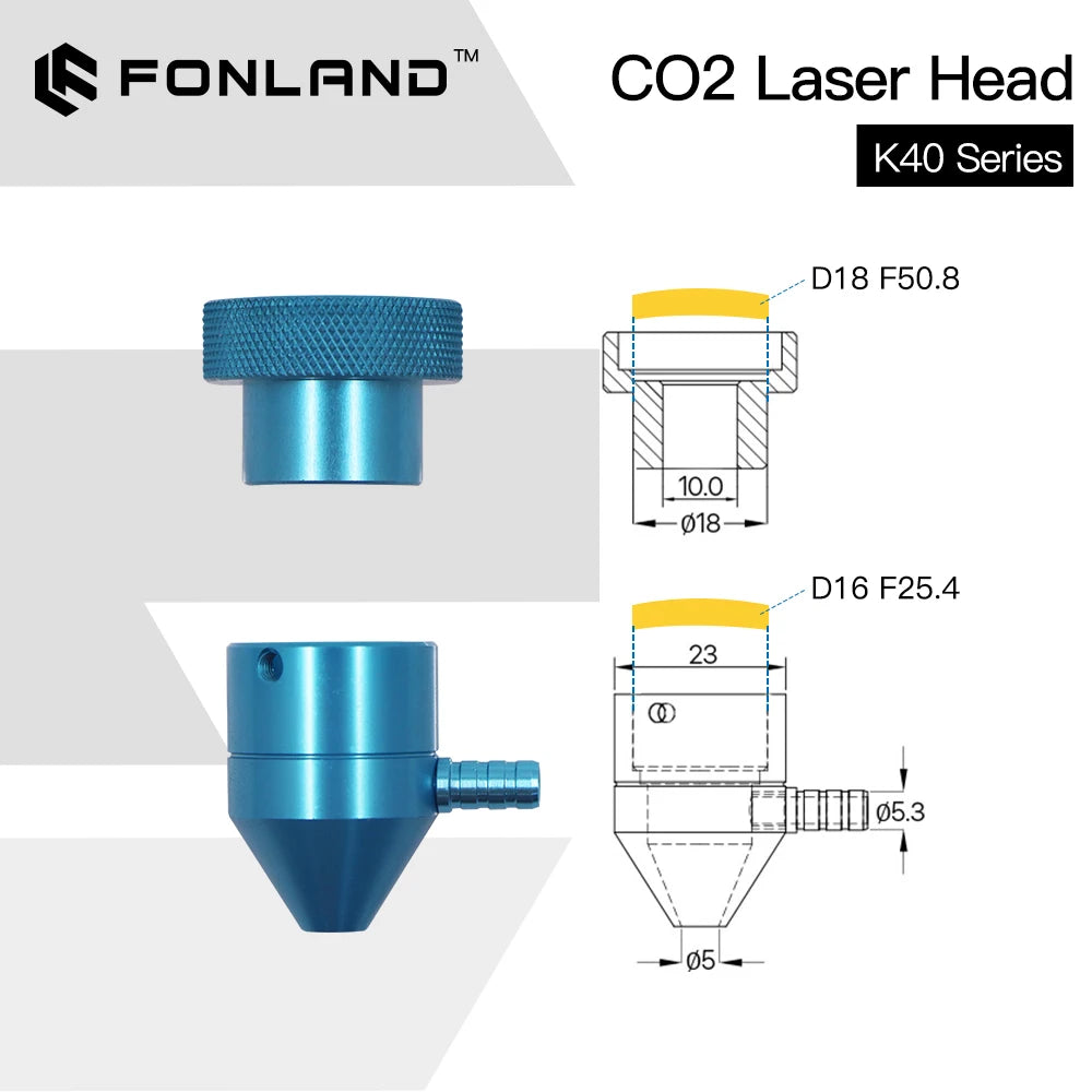 FONLAND CO2 Laser Head For K40 Series Laser Engraving Cutting Machine Lens Dia 12/15/18mm Focal Length 50.8mm Mirror 20mm