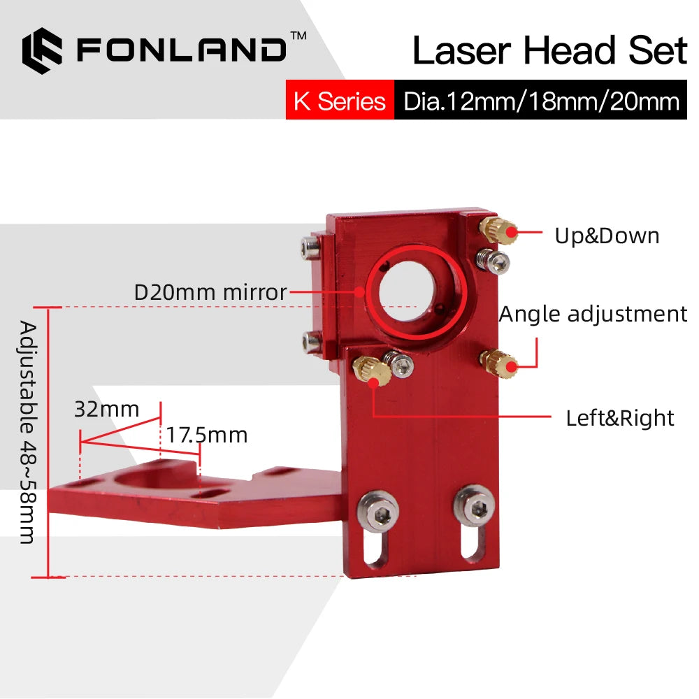 FONLAND K Series CO2 Mini Laser Head Set D12/18/20mm FL50.8mm Lens for 2030 4060 K40 Laser Engraving Cutting Machine