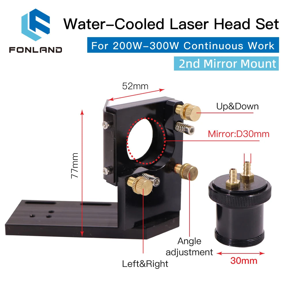 FONLAND Laser Head Interface Mirror Diameter 30mm Lens 25mm Integrative Mount with Water Cooling For CO2 Engraving Machine