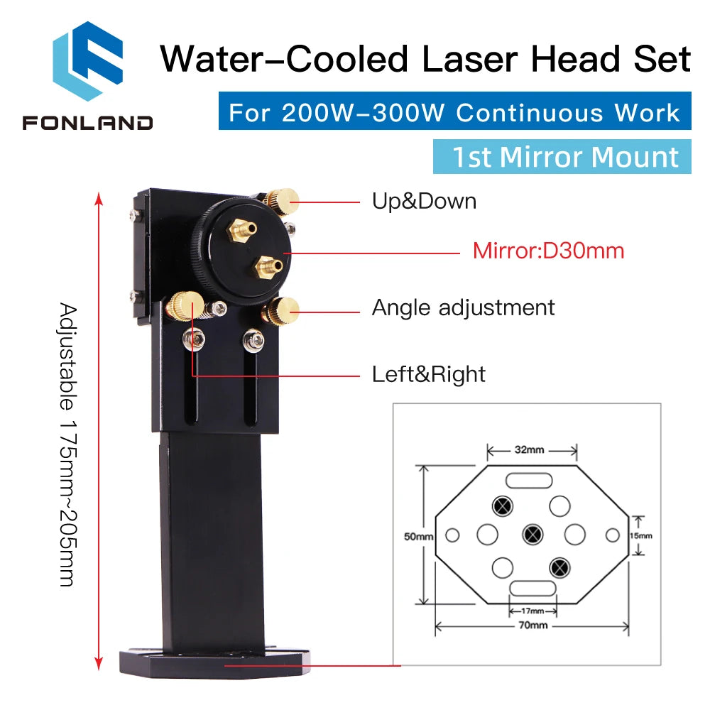 FONLAND Laser Head Interface Mirror Diameter 30mm Lens 25mm Integrative Mount with Water Cooling For CO2 Engraving Machine