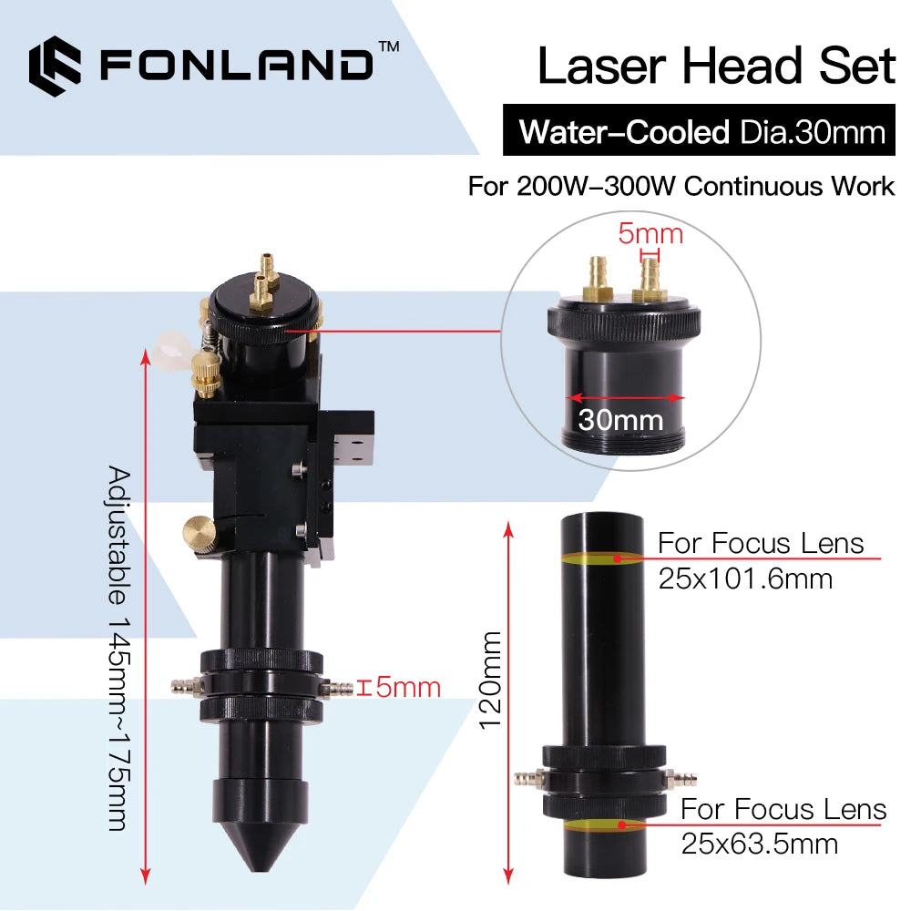 FONLAND Laser Head Interface Mirror Diameter 30mm Lens 25mm Integrative Mount with Water Cooling For CO2 Engraving Machine