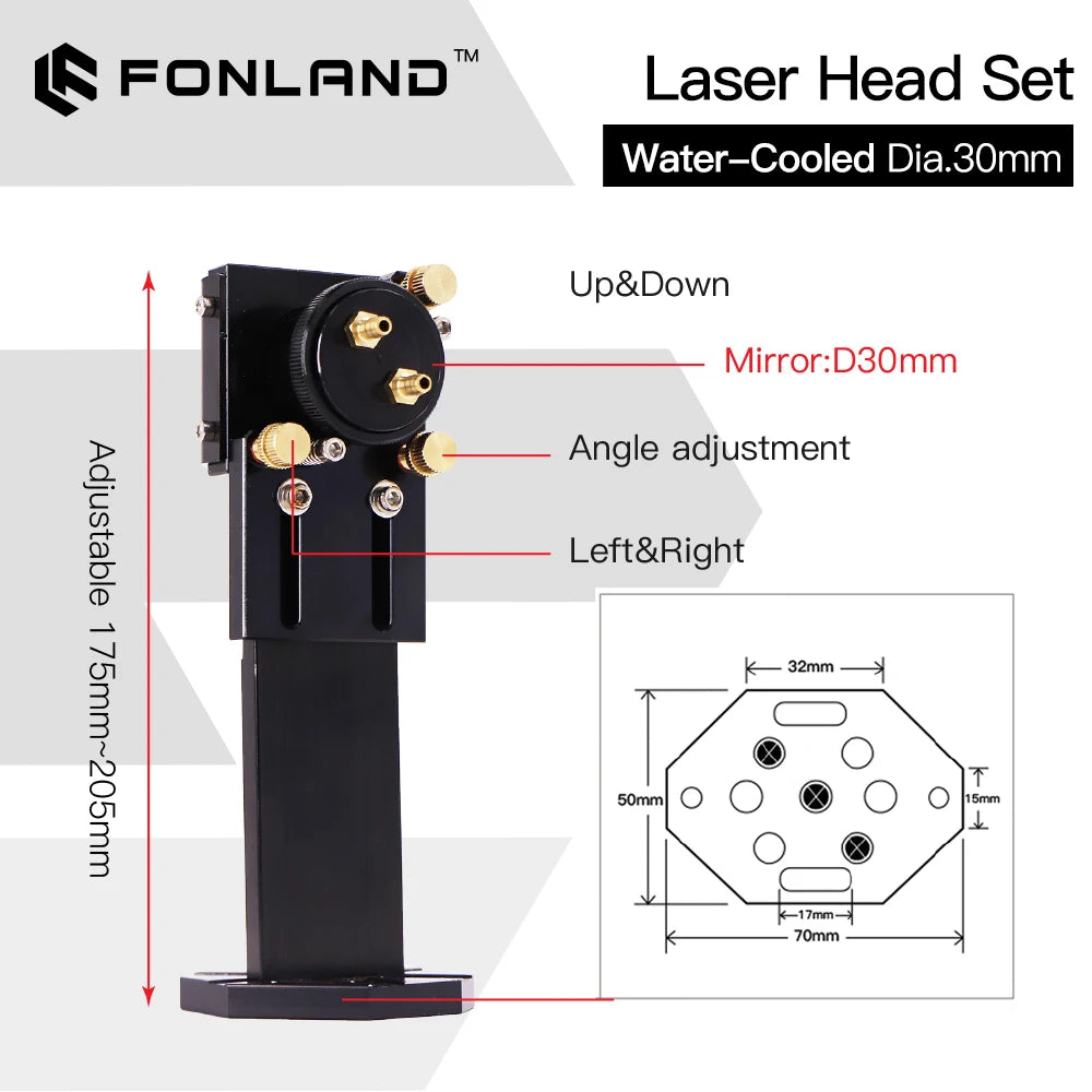 FONLAND Laser Head Interface Mirror Diameter 30mm Lens 25mm Integrative Mount with Water Cooling For CO2 Engraving Machine