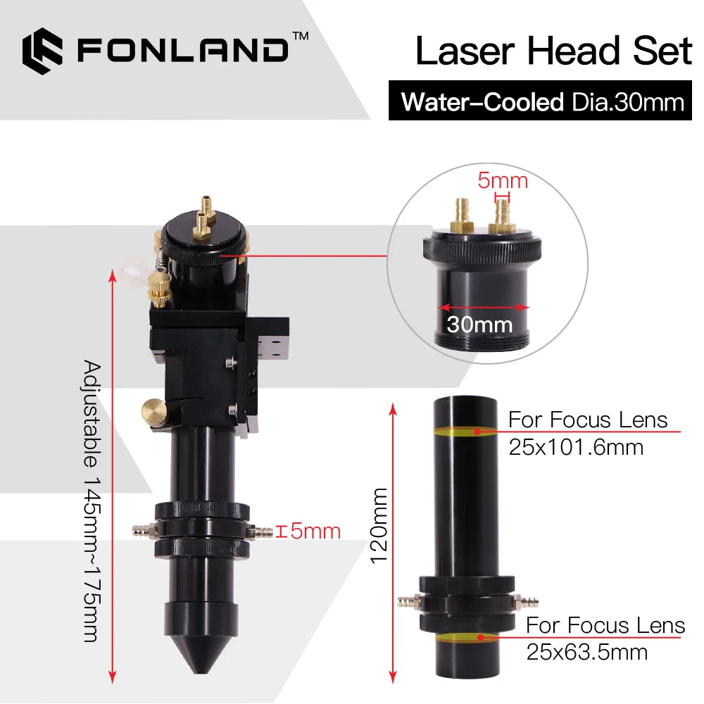 FONLAND Laser Head Interface Mirror Diameter 30mm Lens 25mm Integrative Mount with Water Cooling For CO2 Engraving Machine