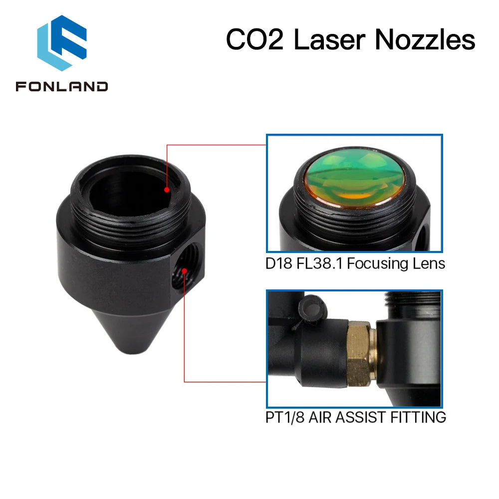 FONLAND Laser Head Nozzle Parts with Air Hole Diameter 18mm FL38.1mm for For CO2 Laser Cutting Machine M22