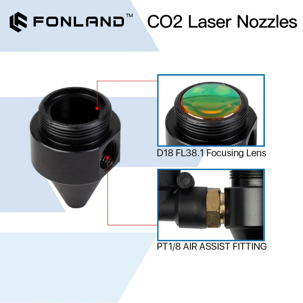 FONLAND Laser Head Nozzle Parts with Air Hole Diameter 18mm FL38.1mm for For CO2 Laser Cutting Machine M22