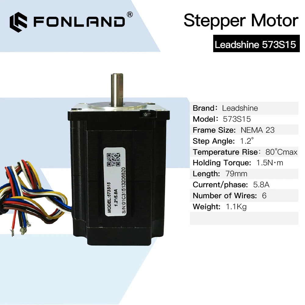 FONLAND Leadshine Nema23 Stepper Motor 57mm 3 Phase 5.2A 150Ncm Stepper Motor（573S15）6-lead for 3D printer CNC XYZ