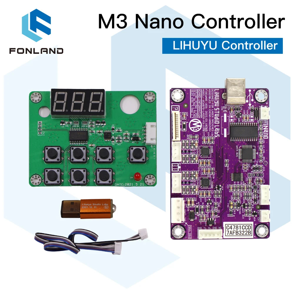 FONLAND M3 Nano M3 Pro Laser Controller Mother Main Board + Control Panel + Dongle B System 3020 3040 K40