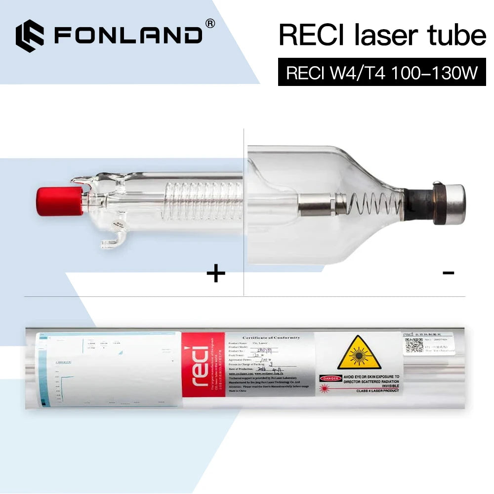 FONLAND Reci W4/T4 100W-130W CO2 Laser Tube Dia.80mm/65mm For CO2 Laser Engraving Cutting Machine Wooden Case Box Packing