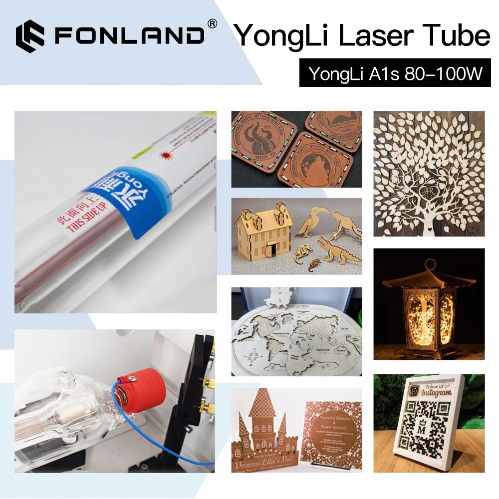 FONLAND Yongli A1s 100W CO2 Laser Tube Dia.80mm for CO2 Laser Engraving Cutting Machine Wooden Case Box Packing