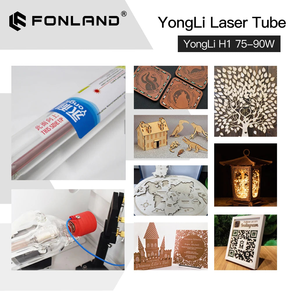 FONLAND Yongli H1 90W CO2 Laser Tube H Series Dia.60mm Wooden Box Packing for Laser Engraving Cutting Machine