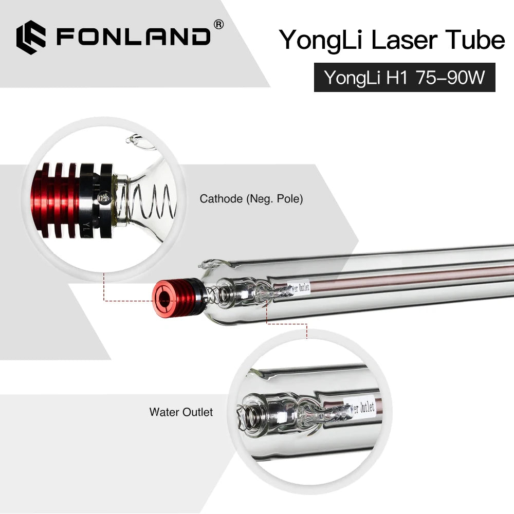 FONLAND Yongli H1 90W CO2 Laser Tube H Series Dia.60mm Wooden Box Packing for Laser Engraving Cutting Machine