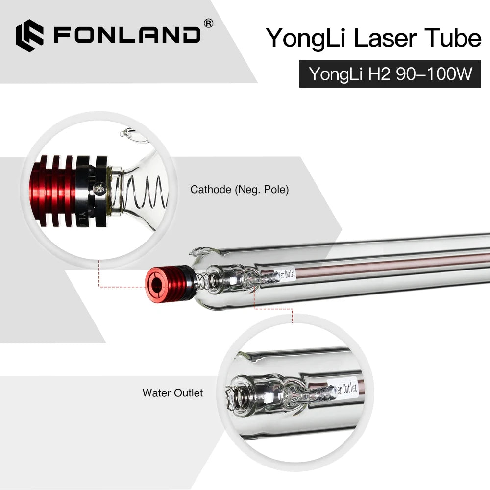 FONLAND  Yongli H2 90-100W CO2 Laser Tube H Series Dia.60mm Wooden Box Packing for Laser Engraving Cutting Machine