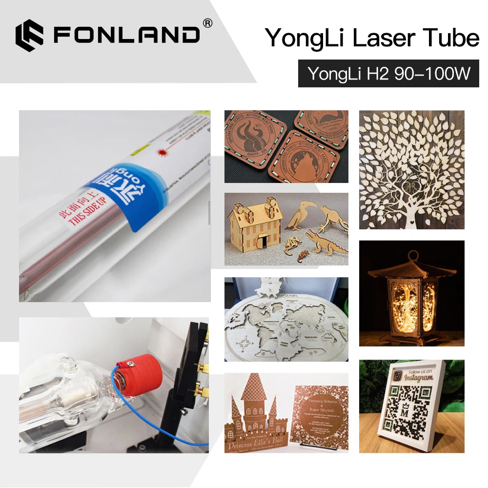 FONLAND  Yongli H2 90-100W CO2 Laser Tube H Series Dia.60mm Wooden Box Packing for Laser Engraving Cutting Machine