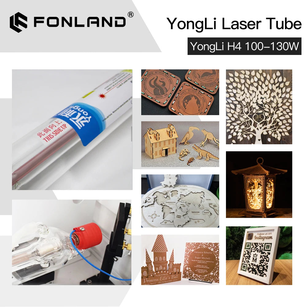 FONLAND Yongli H4 100-130W CO2 Laser Tube H Series Dia.60mm Wooden Box Packing for Laser Engraving Cutting Machine