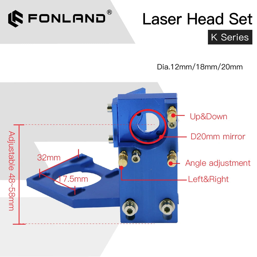 Fonalnd K Series CO2 Laser Head Set D12 18 20 FL50.8mm Lens for 2030 4060 K40 Laser Engraving Cutting Machine Fast Shipping