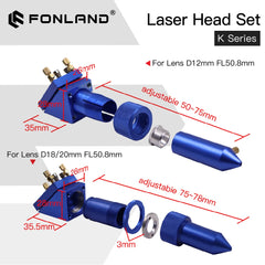 Fonalnd K Series CO2 Laser Head Set D12 18 20 FL50.8mm Lens for 2030 4060 K40 Laser Engraving Cutting Machine Fast Shipping