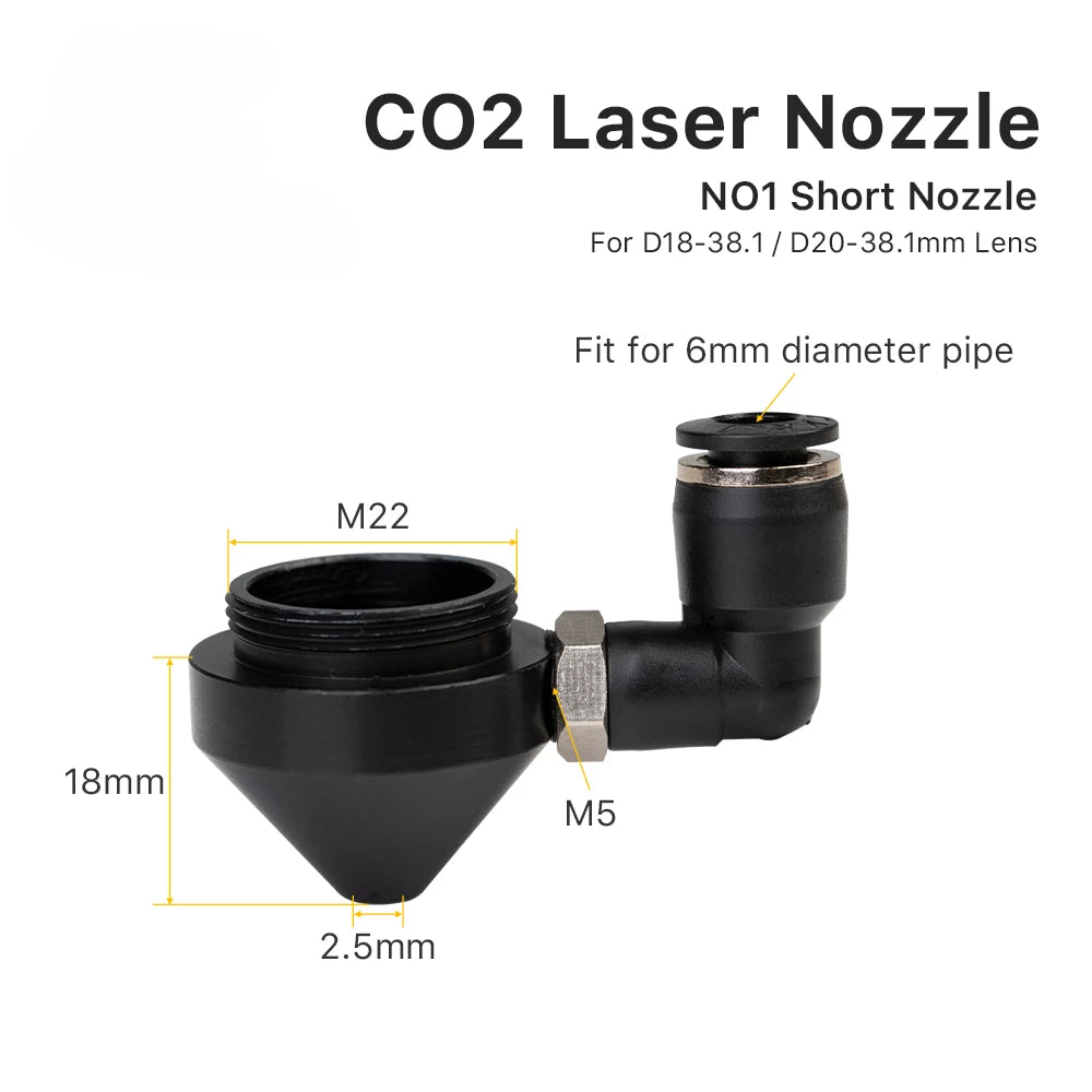 Fonland Air Nozzle for Dia.18/20mm FL38.1mm Lens CO2 Short Nozzle A with Fitting M5 for Laser Head at CO2 Laser Cutting Machine