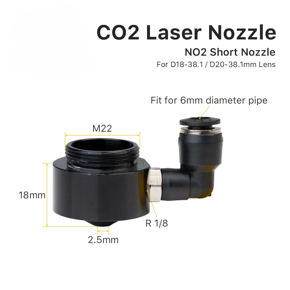 Fonland Air Nozzle for Dia.18/20mm FL38.1mm Lens CO2 Short Nozzle A with Fitting M5 for Laser Head at CO2 Laser Cutting Machine