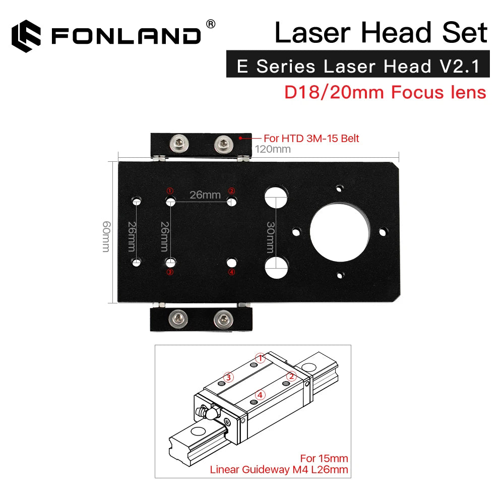 Fonland CO2 E Series Laser Head Set with Lens D20mm FL 50.8mm  63.5mm 101.6mm Mirror 25mm for Laser Engraving Cutting Machine