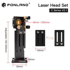 Fonland CO2 Laser Head Set Dia.18mm FL38.1&Dia.20 FL50.8/63.5/101.6mmZnSe Focus Lens Dia.25m Mirror for Laser Engraving Machine