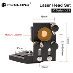 Fonland CO2 Laser Head Set Dia.18mm FL38.1&Dia.20 FL50.8/63.5/101.6mmZnSe Focus Lens Dia.25m Mirror for Laser Engraving Machine