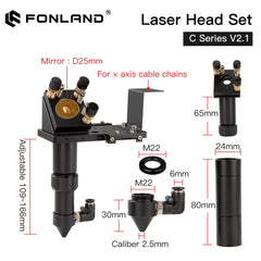 Fonland CO2 Laser Head Set Dia.18mm FL38.1&Dia.20 FL50.8/63.5/101.6mmZnSe Focus Lens Dia.25m Mirror for Laser Engraving Machine