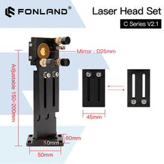 Fonland CO2 Laser Head Set Lens D18 FL38.1 D20FL50.8/63.5/101.6mm Integrative Mount Dia25 Mirror for Laser Cutting Machine