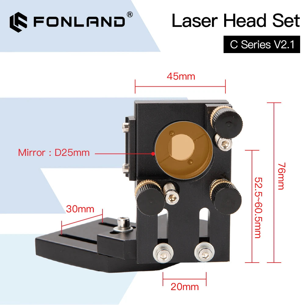 Fonland CO2 Laser Head Set Lens D18 FL38.1 D20FL50.8/63.5/101.6mm Integrative Mount Dia25 Mirror for Laser Cutting Machine