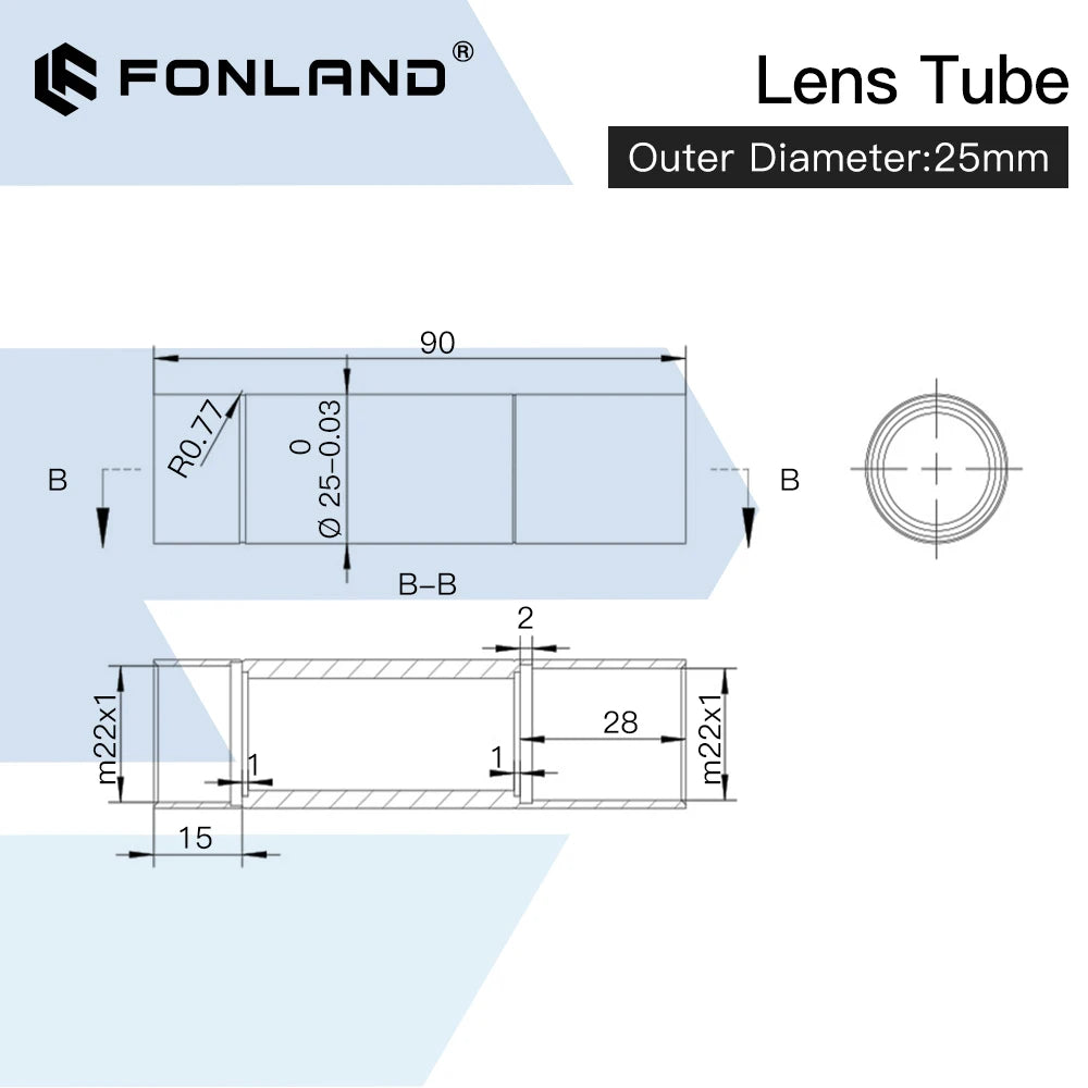 Fonland CO2 O.D.25mm Lens Tube for D20 F50.8/63.5/101.6mm Lens CO2 Laser Cutting Engraving Machine