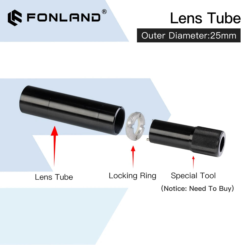 Fonland CO2 O.D.25mm Lens Tube for D20 F50.8/63.5/101.6mm Lens CO2 Laser Cutting Engraving Machine