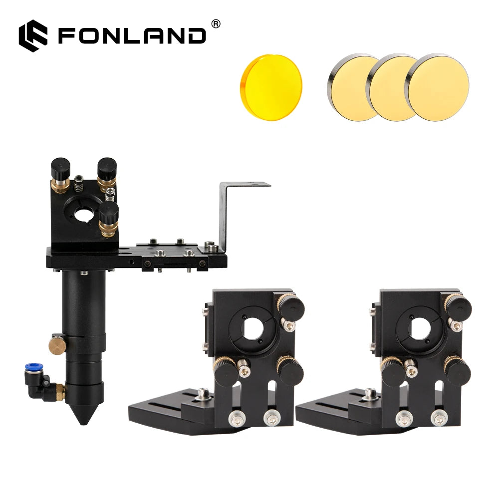 Fonland E Series CO2 Laser Head Full Set + 1 Pcs Focusing Lens + 3 Pcs Si / Mo Mirrors for Engraver Cutting Machine Parts