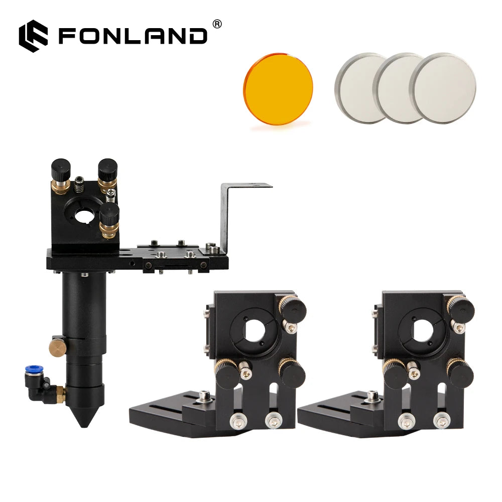 Fonland E Series CO2 Laser Head Full Set + 1 Pcs Focusing Lens + 3 Pcs Si / Mo Mirrors for Engraver Cutting Machine Parts