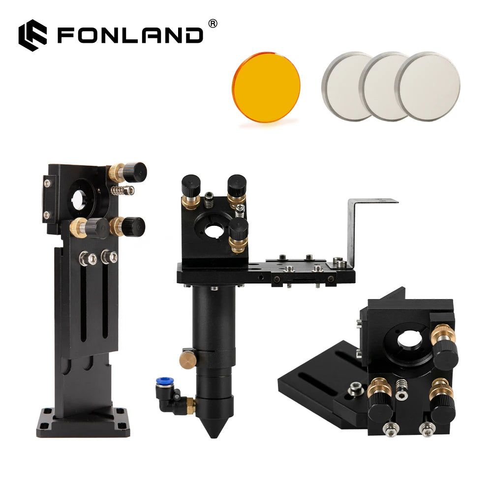 Fonland E Series CO2 Laser Head Full Set + 1 Pcs Focusing Lens + 3 Pcs Si / Mo Mirrors for Engraver Cutting Machine Parts