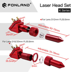 Fonland K Series CO2 Laser Head Set D12 18 20 FL50.8mm Lens for 2030 4060 K40 Laser Engraving Cutting Machine Fast Shipping