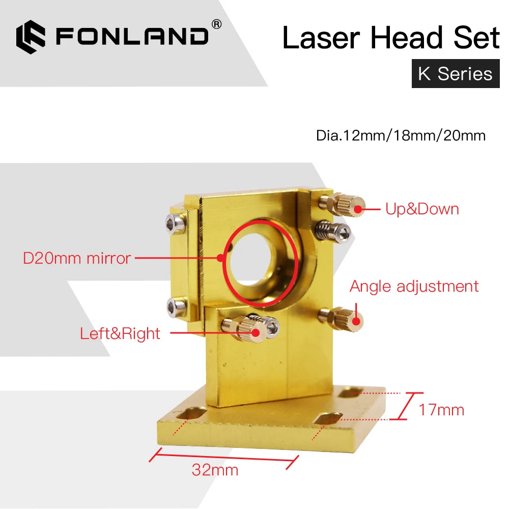 Fonland K Series CO2 Laser Head Set D12 18 20 FL50.8mm Lens for 2030 4060 K40 Laser Engraving Cutting Machine Fast Shipping