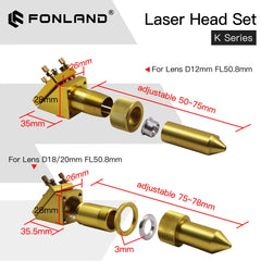 Fonland K Series CO2 Laser Head Set D12 18 20 FL50.8mm Lens for 2030 4060 K40 Laser Engraving Cutting Machine Fast Shipping