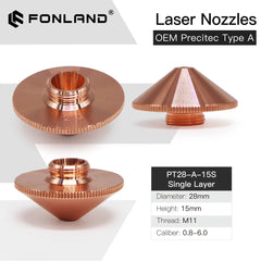 Fonland Laser Nozzle Single Double Layer Dia. 28mm H15/11mm Caliber 0.8 - 6.0 for Precitec WSX HANS Fiber Laser Cutting Head