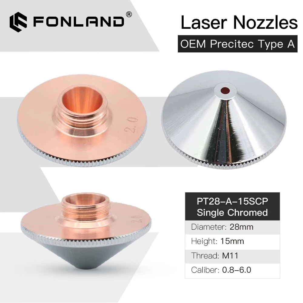 Fonland Laser Nozzle Single Double Layer Dia. 28mm H15/11mm Caliber 0.8 - 6.0 for Precitec WSX HANS Fiber Laser Cutting Head