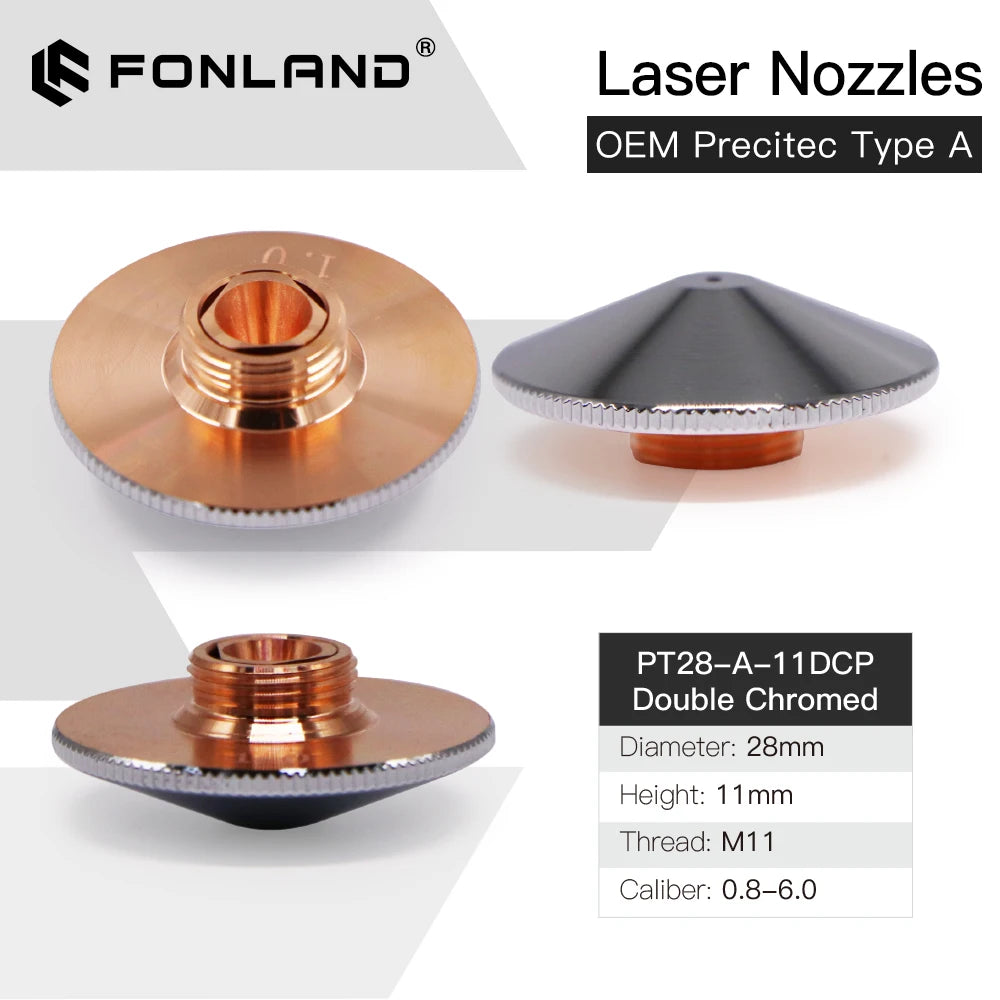 Fonland Laser Nozzle Single Double Layer Dia. 28mm H15/11mm Caliber 0.8 - 6.0 for Precitec WSX HANS Fiber Laser Cutting Head