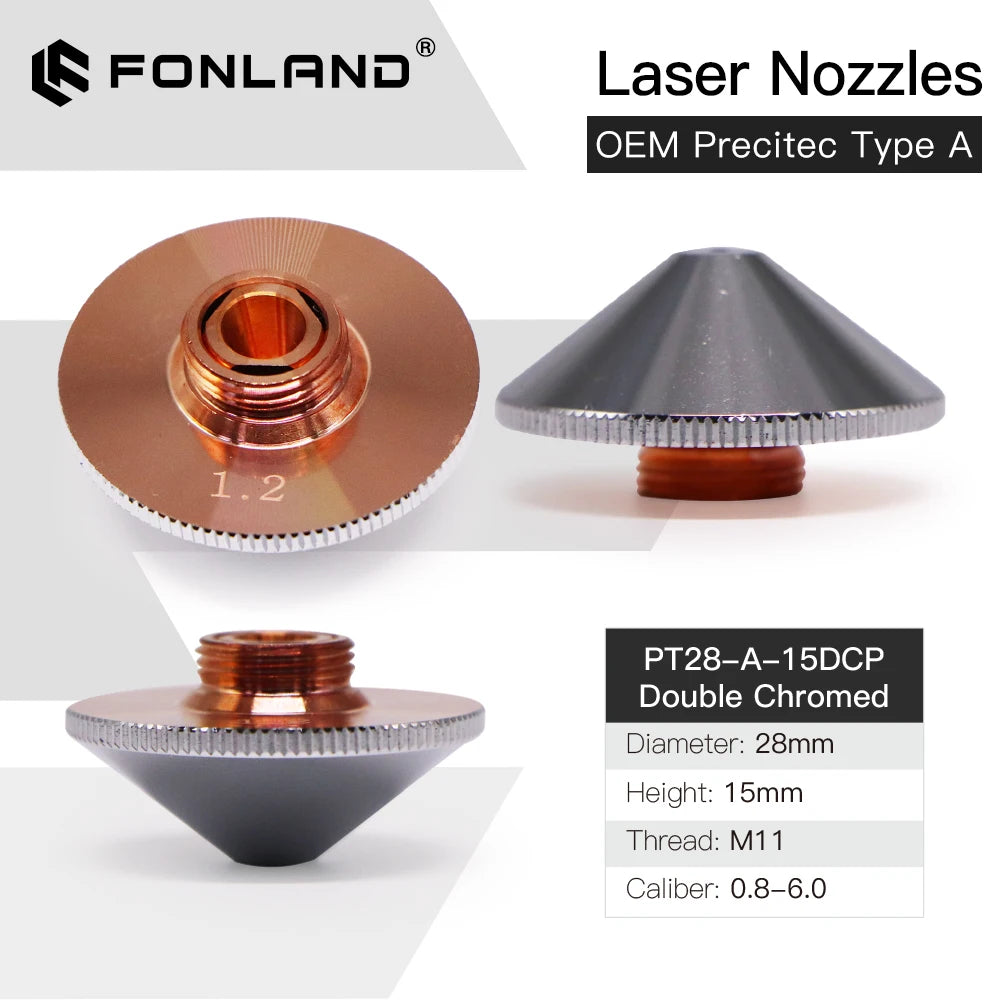 Fonland Laser Nozzle Single Double Layer Dia. 28mm H15/11mm Caliber 0.8 - 6.0 for Precitec WSX HANS Fiber Laser Cutting Head