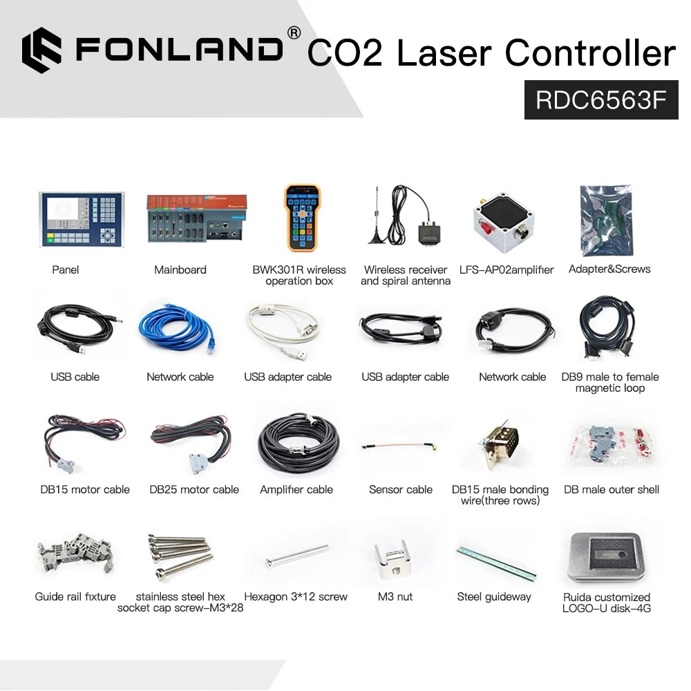 Fonland Original Fiber Laser Controller Ruida RDC6563F Auto-calibration Three Axis Control for 1064nm Fiber Cutting Machine