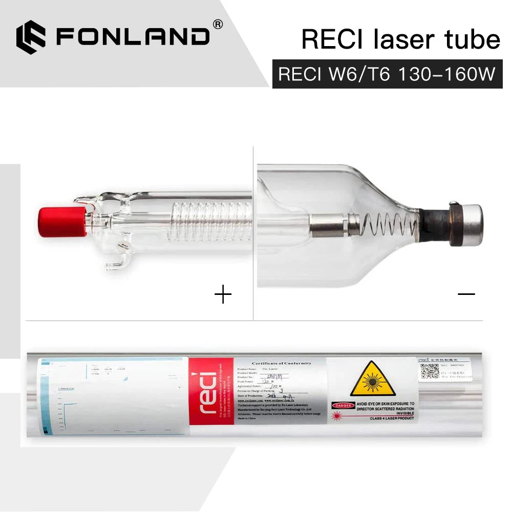 Fonland Reci W6/T6 130W CO2 Laser Tube Wooden Case Box Packing Dia. 80mm/65mm for CO2 Laser Engraving Cutting Machine S6 Z6